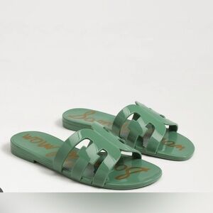 Sam Edelman Green Patent Slide Sandals